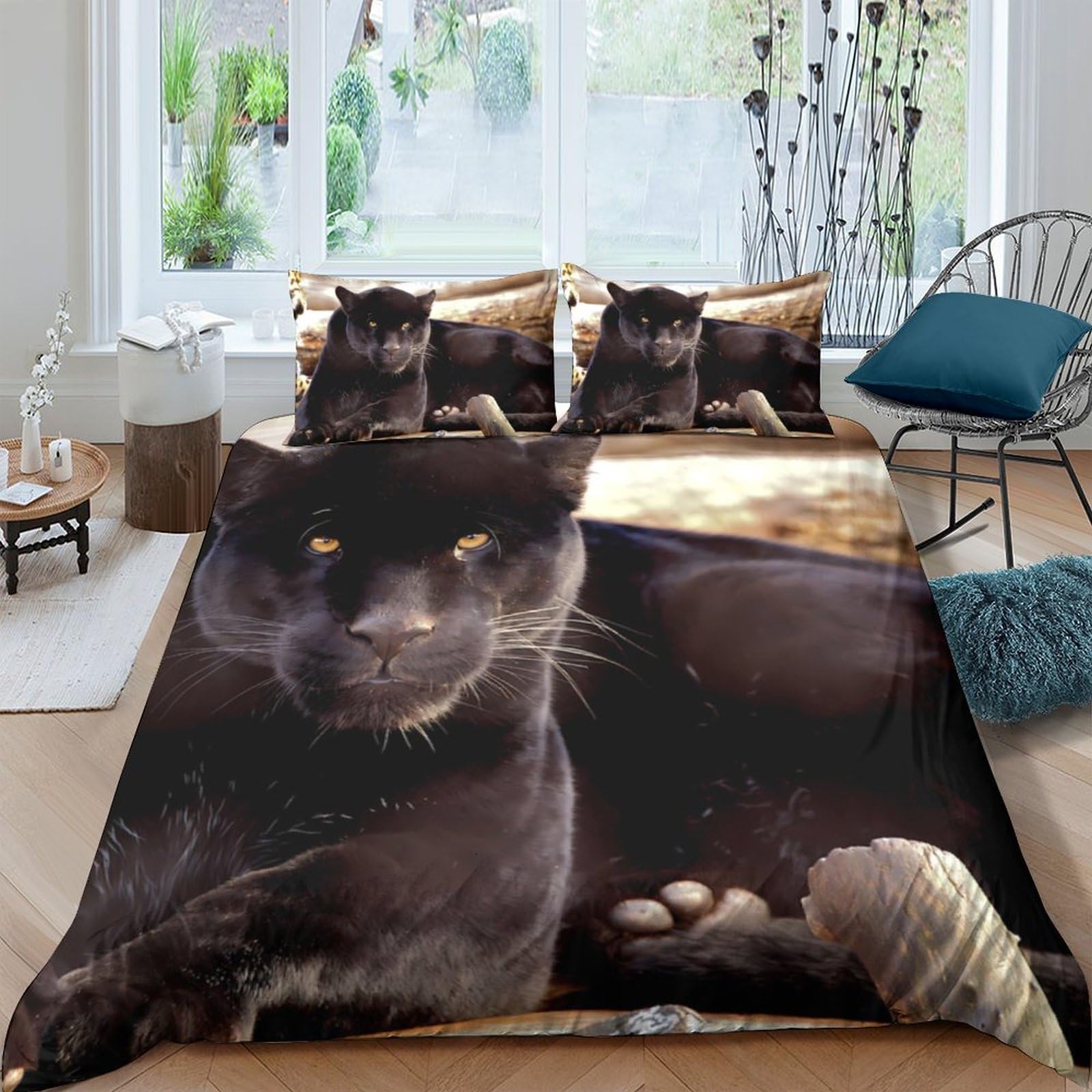 Ctjqhvkz Style-4 3D Printed Black Cat Theme Fitted Sheet Microfiber Soft Anti-Slip Artistic Cat Portrait Mattress Cover Bedroom Decor Single（135X200cm）