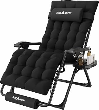 Amopatio Oversized Padded Zero Gravity Chair, XL 29In Reclining Camping Lounge Chair w/Removable Cushion&Headrest, Upgraded Lock and Footrest, Folding Patio Recliner for Indoor Outdoor, Black