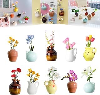 Mini Ceramic Vase Magnets for Fridge, Mini Ceramic Vase Refrigerator Magnets, 3D Vase Magnets for Kitchen, Office Decoration (10)