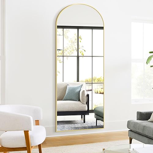 Miniatura 137 de Espejo de baño arqueado para pared, espejo para tocador, espejo grande de 38 x 26 pulgadas, marco de metal (38 x 26 pulgadas, dorado) Dorado,Negro