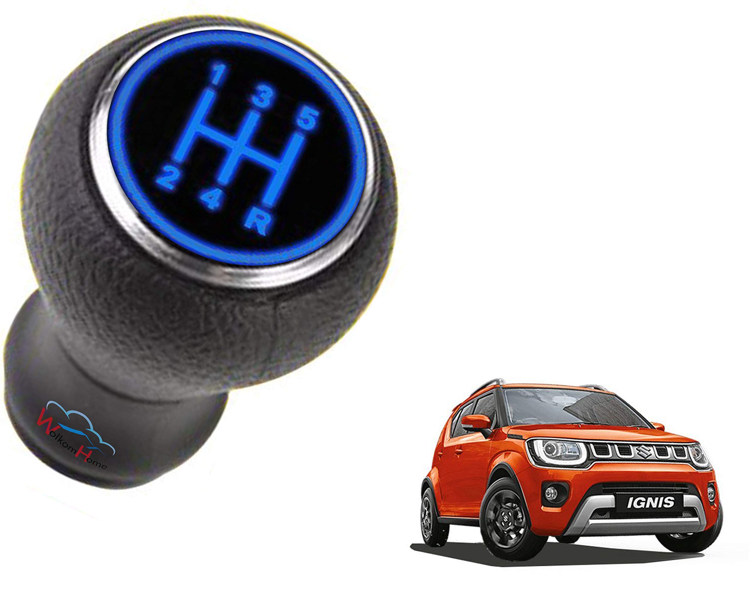 WolkomHome Led Gear Knob Shift with Blue Light Manual Transmission Gear Shifting Knob Black Color for Maruti Suzuki Ignis 2020