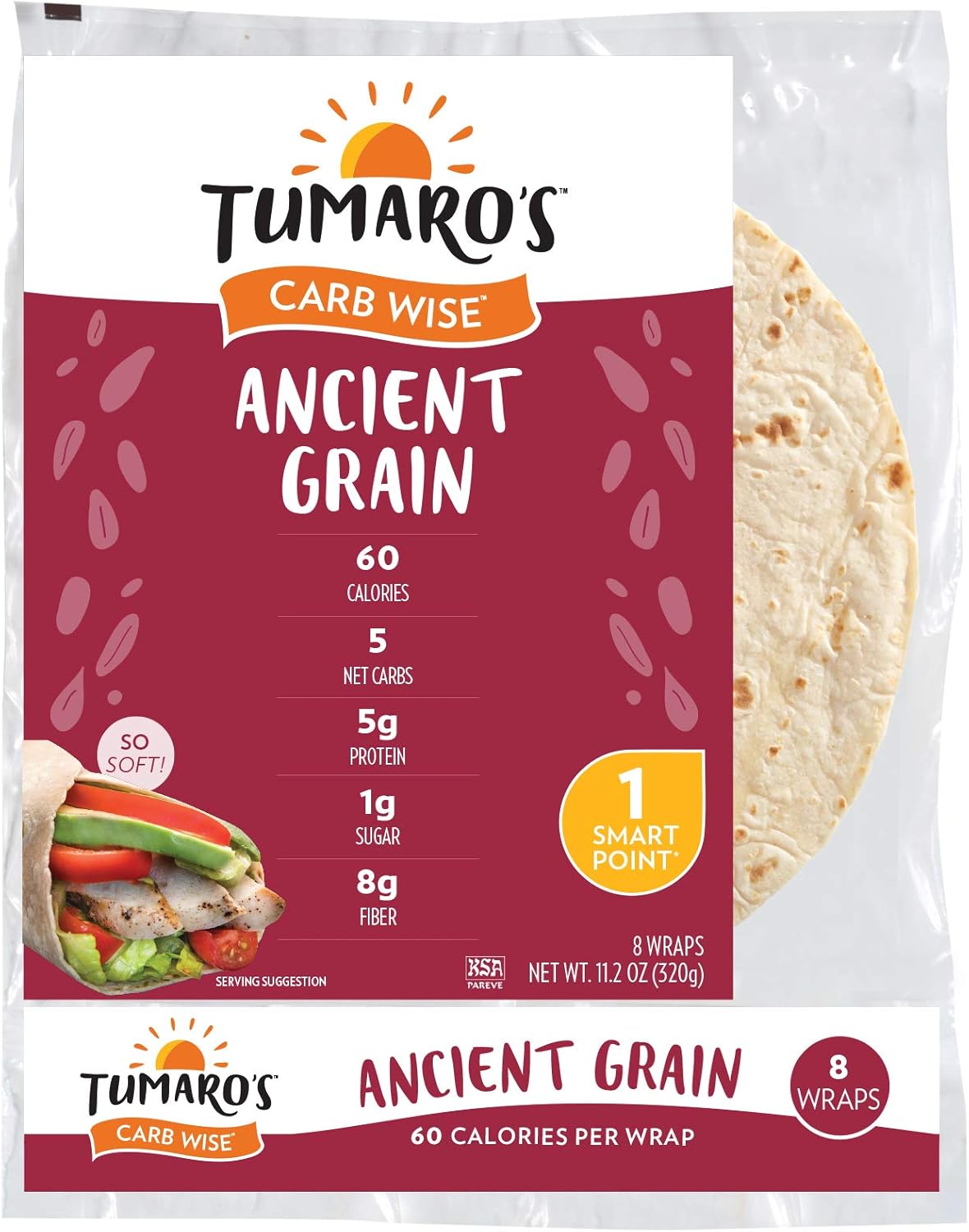 Tumaros LowInCarb Wraps Ancient Grain 8" Case of 68 ct