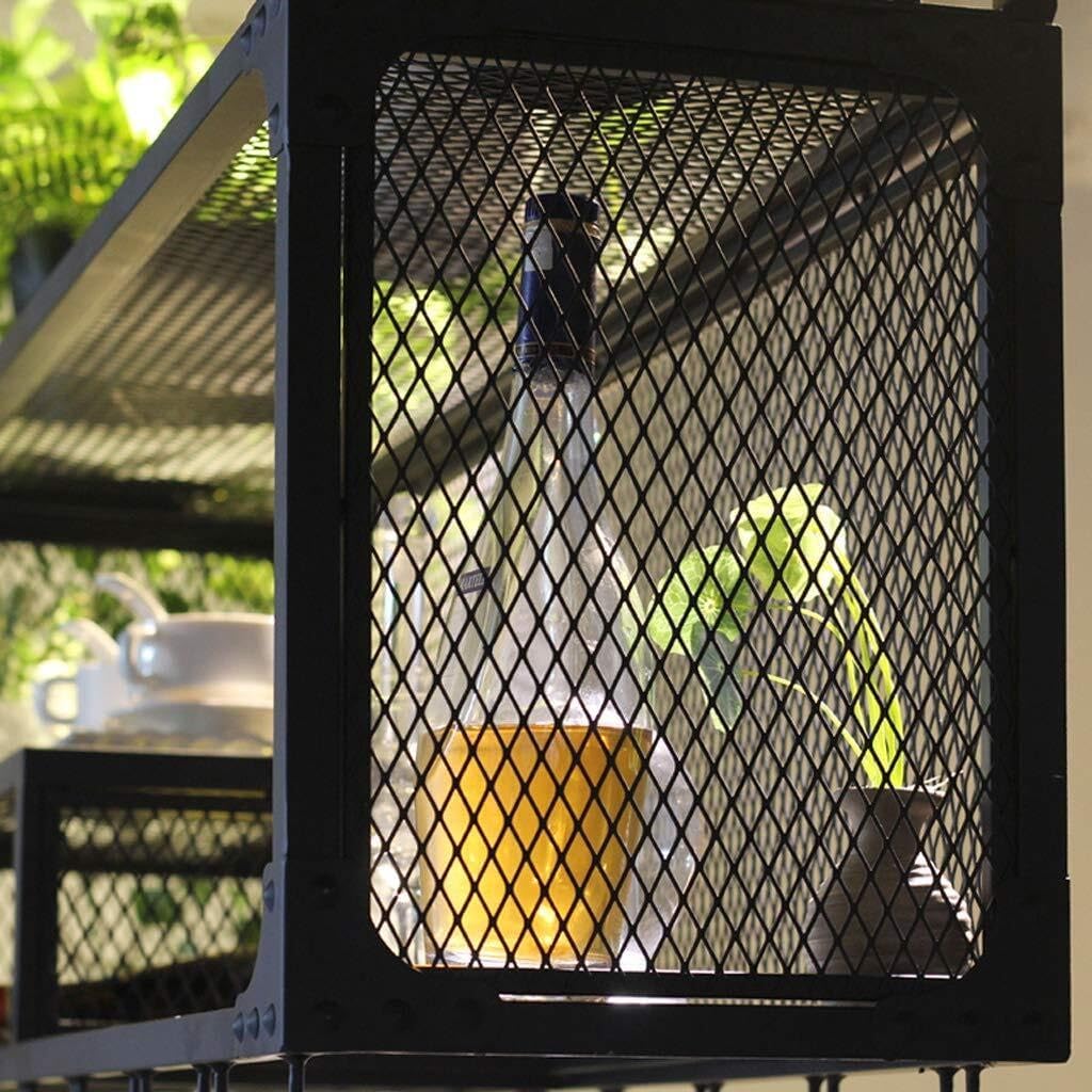 Storage Rack Ceiling Hanging Mounted Wine Rack | Suspended Wine Glass Holder Metal Hanging Rack | Cube Wine Bottle Holder Goblet Stemware Shelf for Kitchen Bar or Wine Cellar (Black) Shelves ( Size :