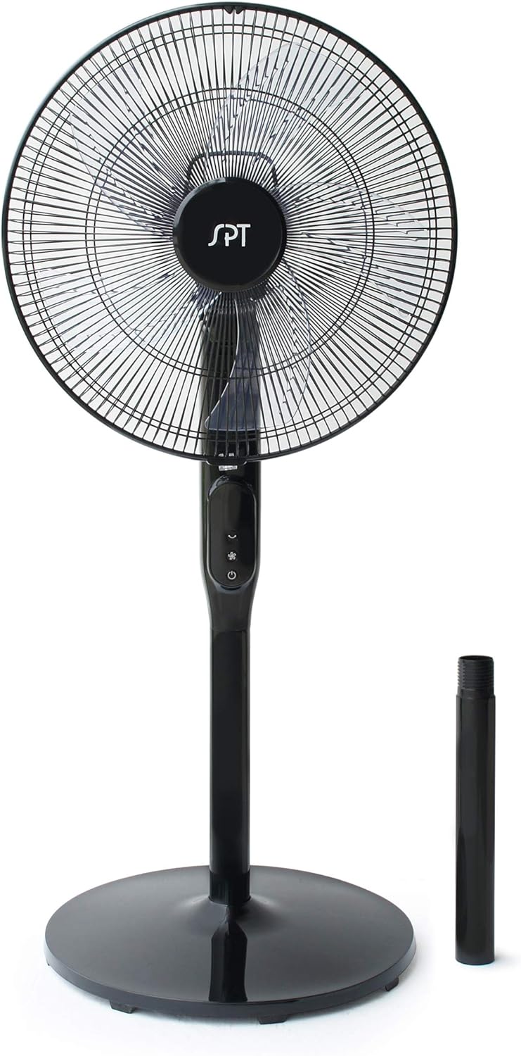 SPT SF-16D48BKB: 16″ DC-Motor Energy Saving Stand Fan with Remote and Timer – Piano Black