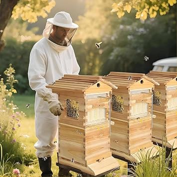 Flow Beehive Starter Kit, Automatic Honey Flow Hive with Frames & Honey Tap, Wooden Beehive Kit for Backyard Beekeeping, Beginner Friendly Bee Hive Box