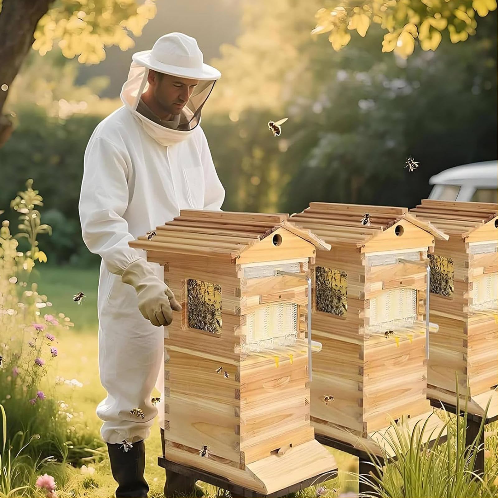Beehive con 4 favi e Telaio per Uso Alimentare, Senza Bisogno di Disturbare Le api, Adatto ai Principianti,Beehive -arnia Flow Hive