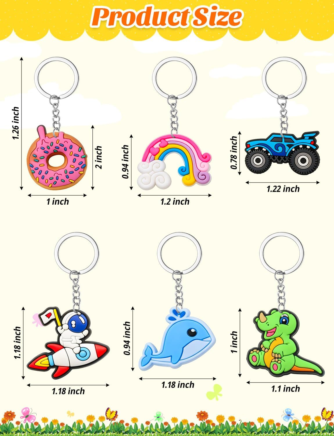 128Pcs Cute Keychains for Kids Bulk, Random Cartoon Key Chains for Backpacks, Non-Repeat Assorted Charms for Classroom Prizes, Student Incentives, Birthday Party Favors, Treasure Box Toys