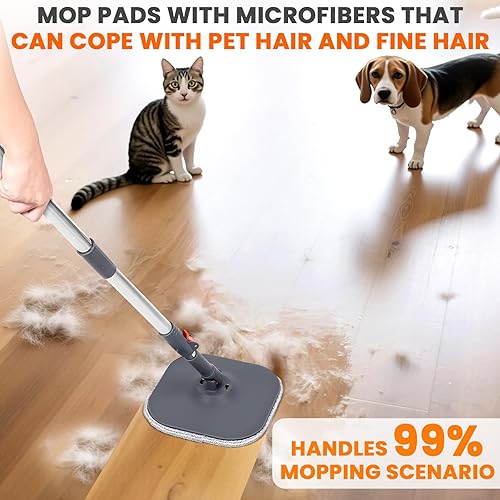 Miniatura 3 de Chabatree Juego de trapeador y cubeta, juego de trapeador giratorio y cubo con agua sucia y limpia separada, 12 almohadillas de fregona