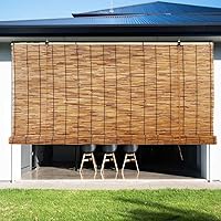 DISPRA Cordless Bamboo Patio Roll Up Shades 72x84 - Light Filtering Outdoor Porch Blinds for UV Protection & Privacy