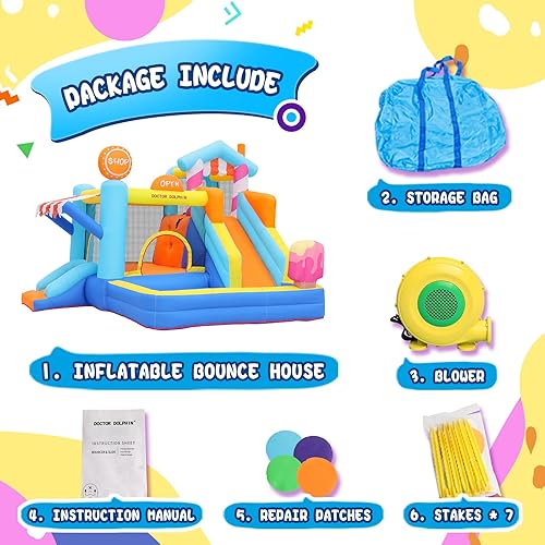 Miniatura 9 de Doctor Dolphin Casa inflable de rebote para niños divertida, doble tobogán inflable para saltar con inflador, casa inflable para niños con soplador