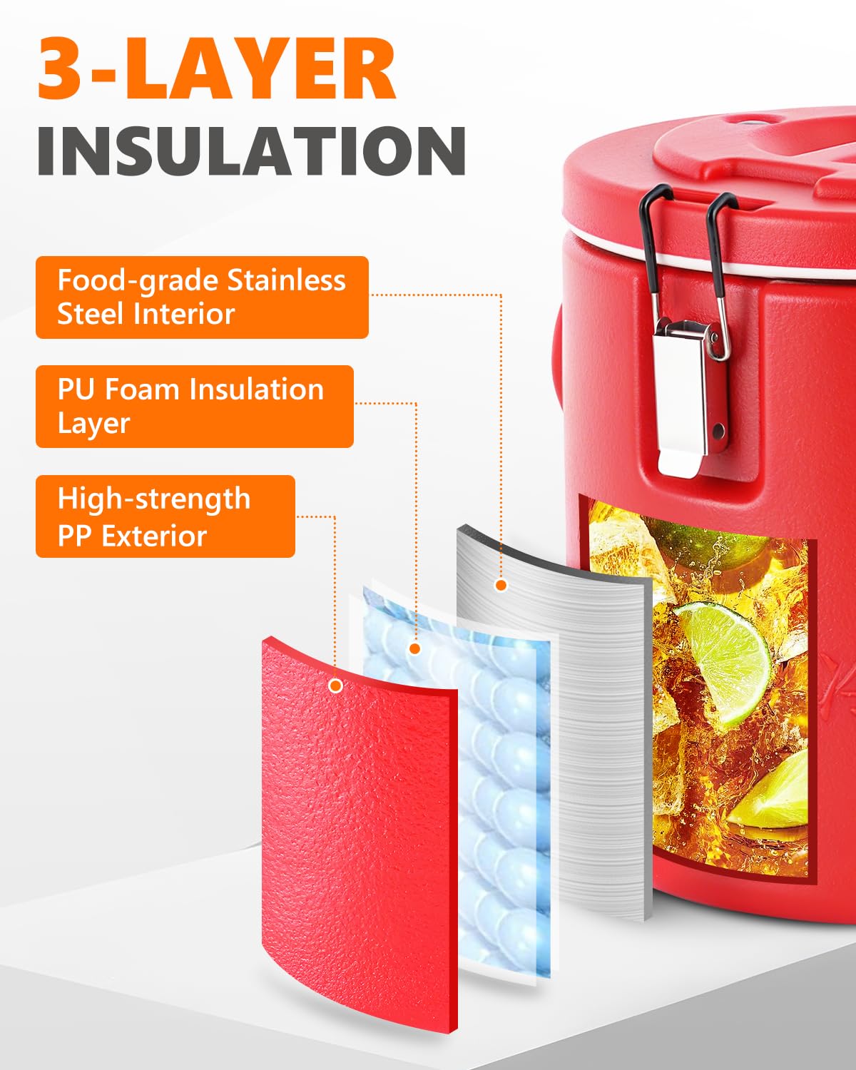 YUCHENGTECH Recipiente aislado para sopa comercial, calentador de alimentos de 10 L para alimentos calientes o fríos, cubo de hielo aislado de acero inoxidable para té y café caliente, jugo, agua