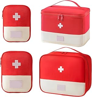 CHENKEE Bolsa para Medicinas, 3 Piezas Bolsa Impermeable para Medicinas Bolsa Vacía para Primeros Auxilios Bolsa de Emergencia Médica de Gran Capacidad para Casa, Oficina, Viajes (4 Piezas Rojo)