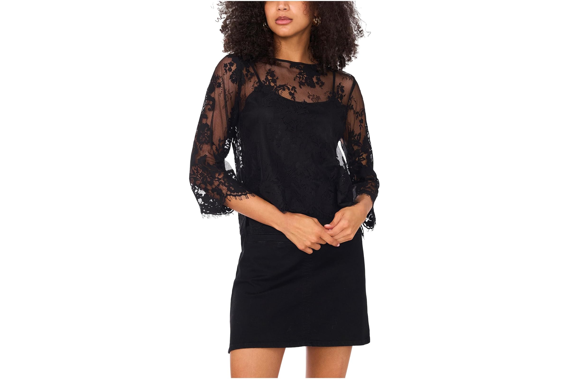 Vince Camuto Scalloped Hem Round Neck Long