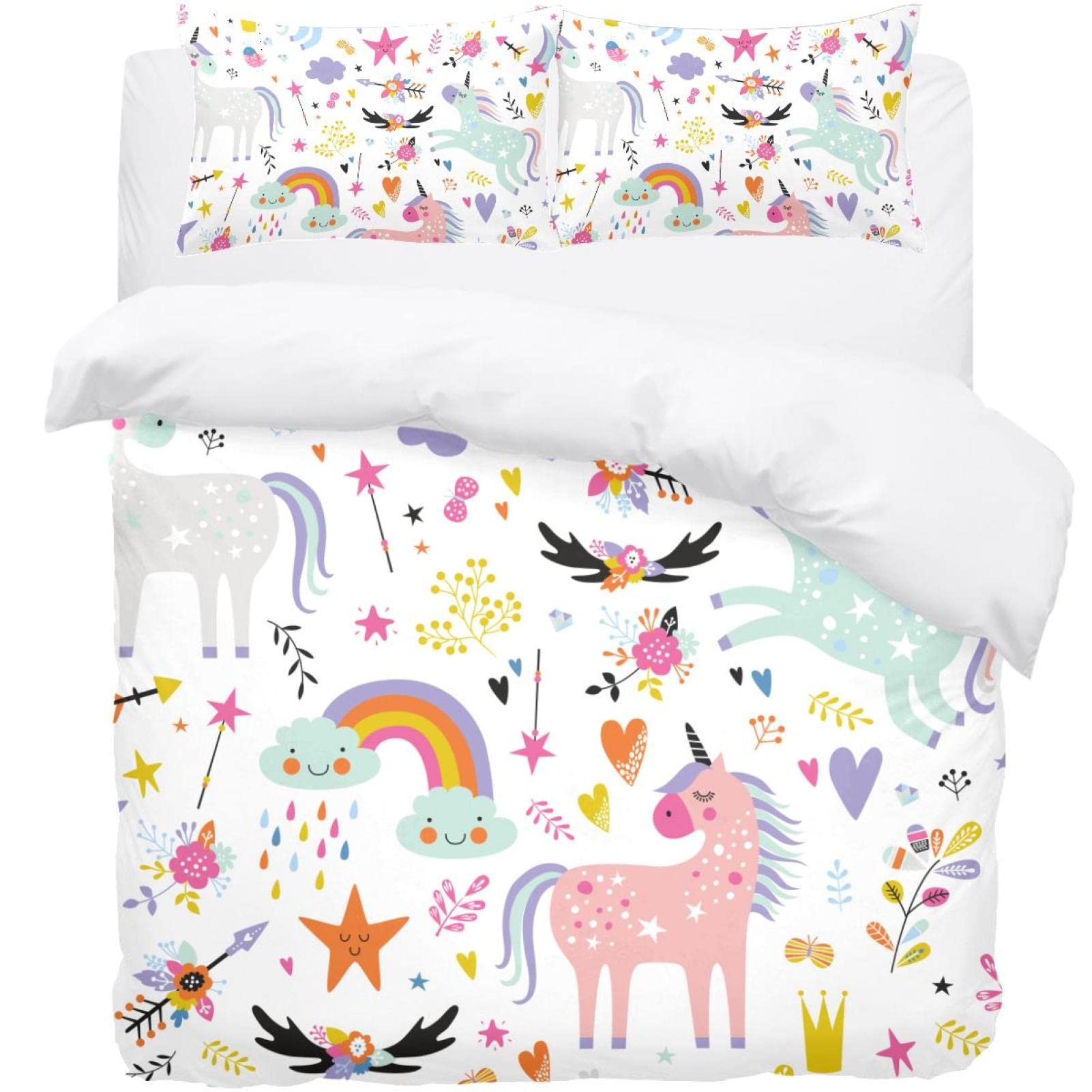 Parure de lit licorne super douce avec housse de couette enfant motif arc-en-ciel