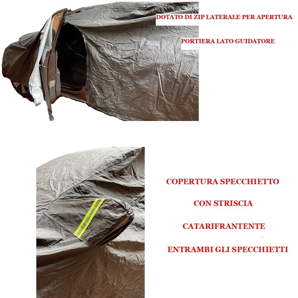 COMPATIBILE CON MINI MINI COUNTRYMAN TELO COPRIAUTO FELPATO OTTIMA QUALITA' PER AUTO ANTIGRANDINE IMPERMEABILE TG.L 482X196X140CM COPERTURA CON ZIP LATERALE