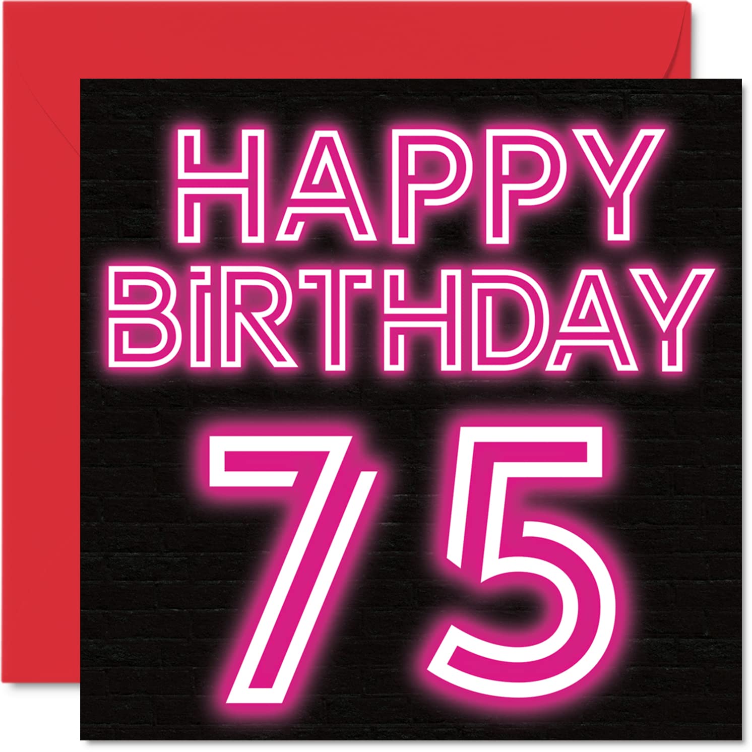 Fun 75th Birthday Cards for Men Woman - Neon Glow - Happy Birthday Card for Dad Mum Great Grandad Grandpa Nanny Grandma Gran Uncle Auntie, 145mm Greeting Cards, 75th Card
