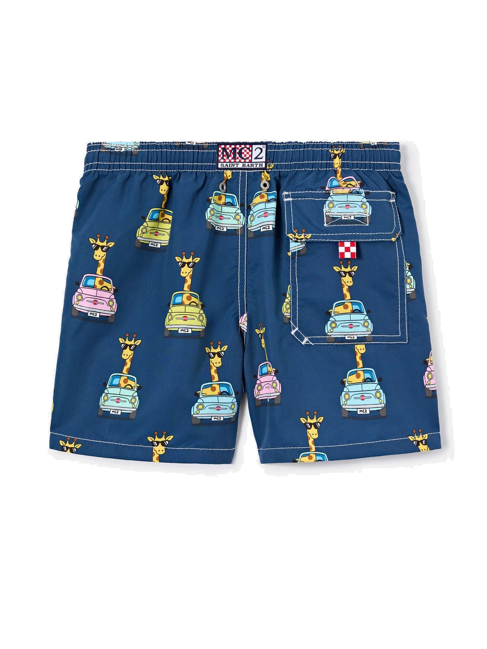 Saint Barth MC2 Costume Boxer Mare Jean Blu Stampa Giraffe in Auto