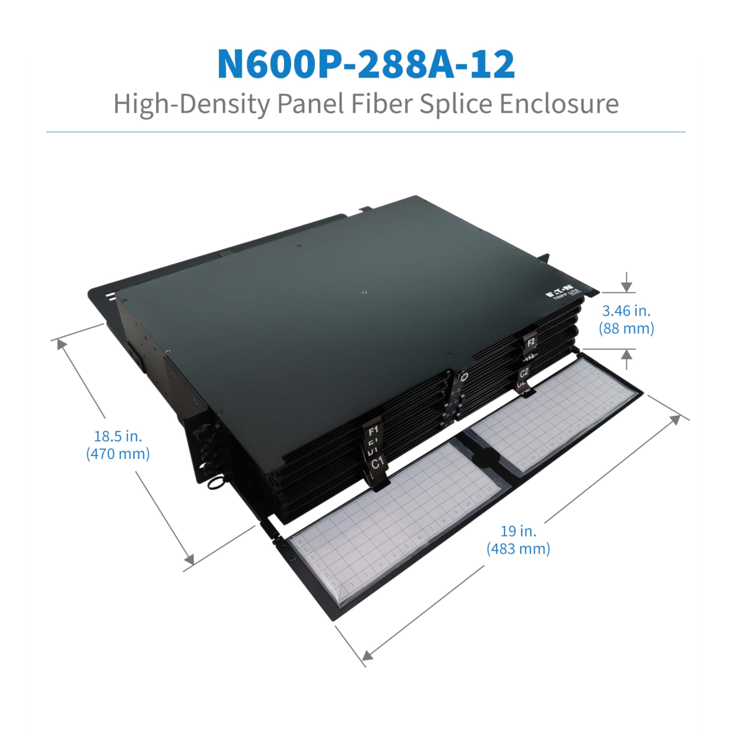 Eaton Tripp Lite 2U Boîtier d'épissure Fibre Optique à Montage en Rack, 288 connexions APC monomode, 144 Ports Duplex LC, 12 Cassettes, boîte d'épissure en Fibre, Garantie Fabricant à Vie (N600P-288A
