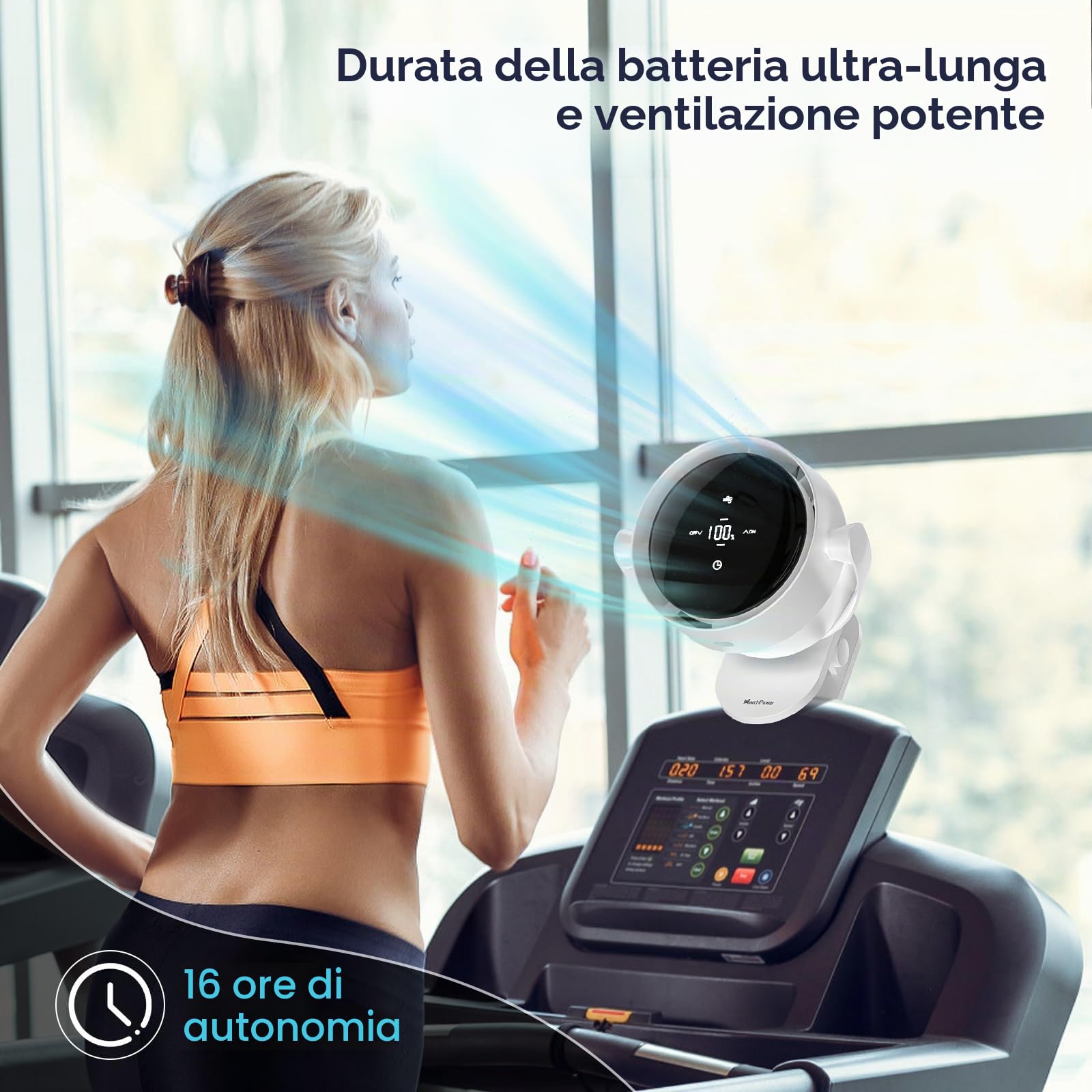 Marchpower Ventilatore da tavolo, 4 in 1 Mini Ventilatore Portatile con Clip, USB Silenzioso con Regolazione a 100 Velocità 4000mAh, Girevole a 360° Soffia a 720° con Timer per Interno ed Esterno