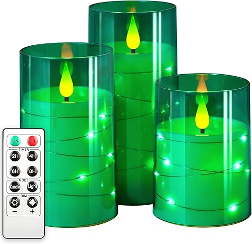 NURADA Velas parpadeantes sin llama cuerda de estrella integrada, velas LED de pilar con cristal de imitación, velas de batería acrílicas con