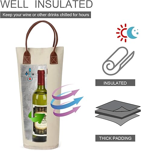 Miniatura 2 de Bolsa para vinos con aislamiento, para 2 botellas, bolsa de viaje acojinada, con correa para el hombro y sacacorchos, regalo perfecto para los
