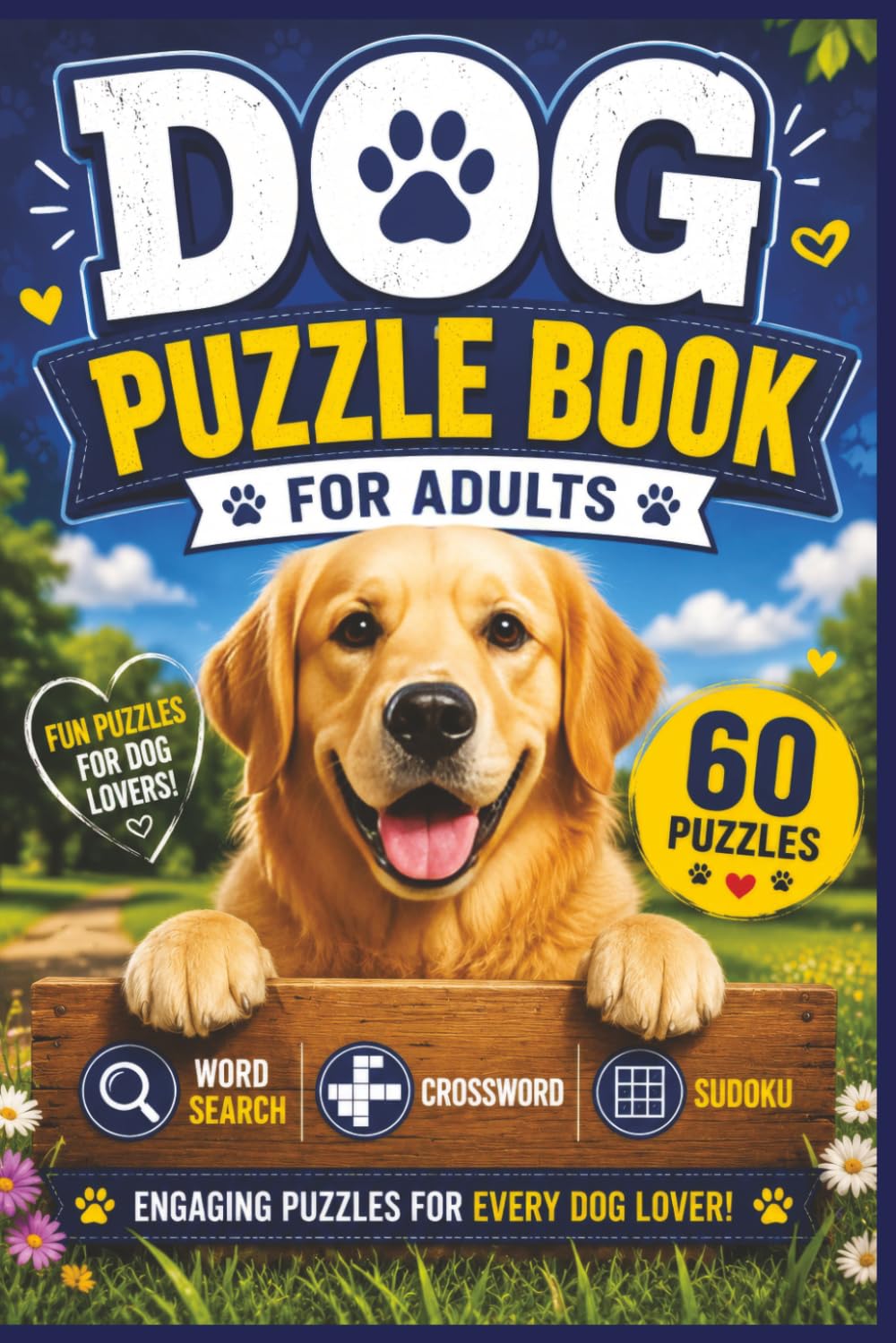 Dog Puzzle Book for Adults: 20 Crossword, 20 Word Search & 20 Sudoku Puzzles | 60 Total Puzzles: Fun Dog Breed, Puppy and Canine-Themed Puzzles for Dog Lovers