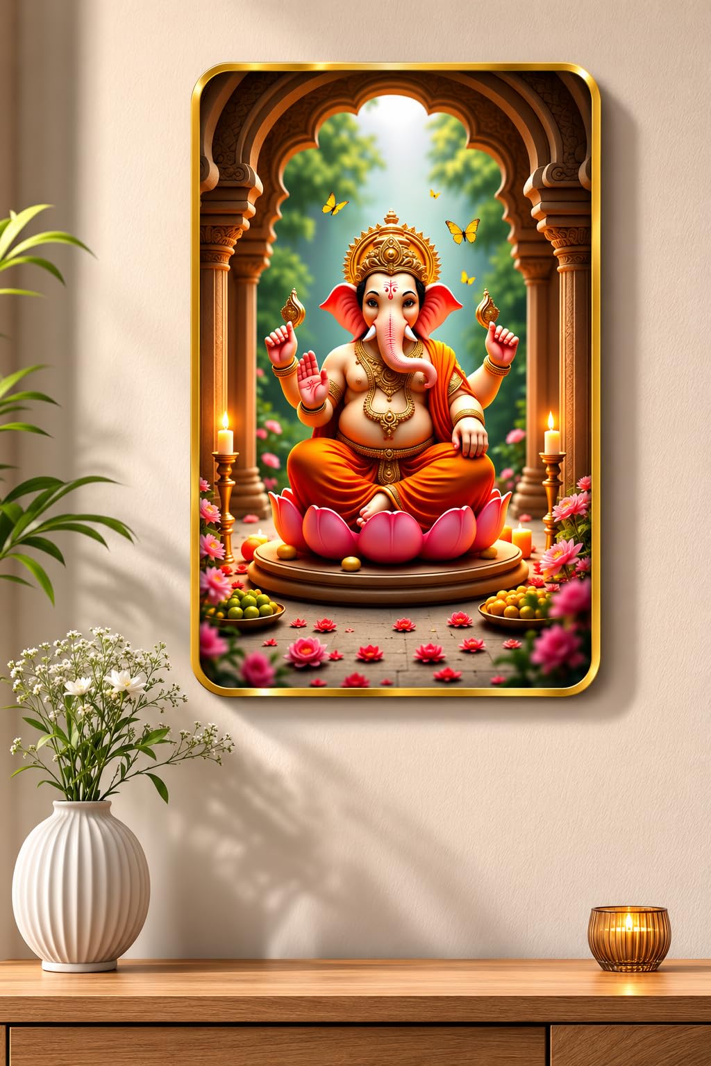 BerryBox Lord Ganesha Wall Painting with Golden Frame Border 11 x 17 Inch | Premium Ganpati Wall Art for Living Room, Bedroom, Office & Pooja Room | Spiritual Vastu Home Décor for Peace, Prosperity & Positivity