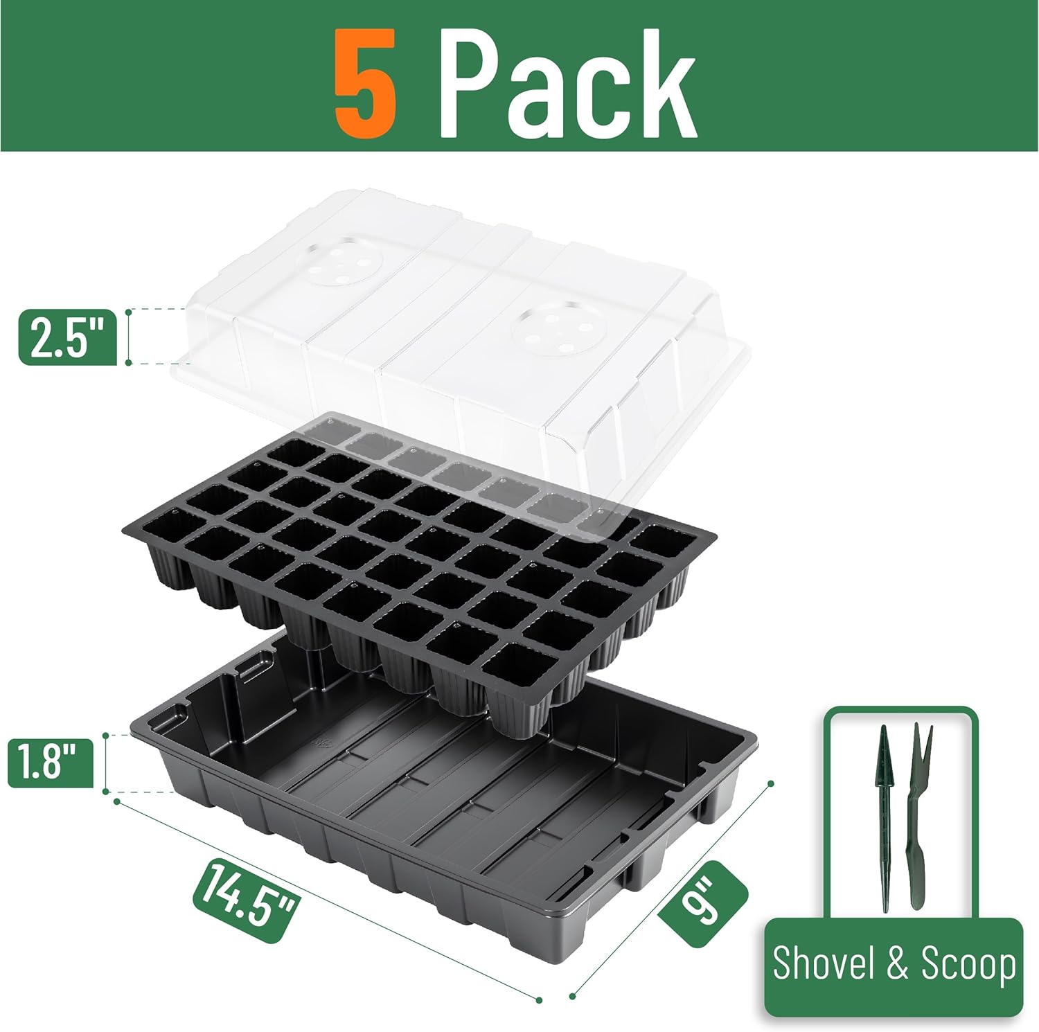 mr. pen- seed starter tray kits, 5 set, total 200 cells, durable plant germination trays with humidity vented domes and bases, ideal for seed starting, indoor gardening and greenhouse 40-cells 5-pack