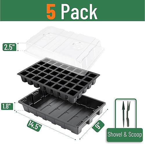 Miniatura 2 de Mr. Pen - Kits de bandejas de inicio de semillas, juego de 5, total de 200 celdas, bandejas duraderas para germinación de plantas con cúpulas