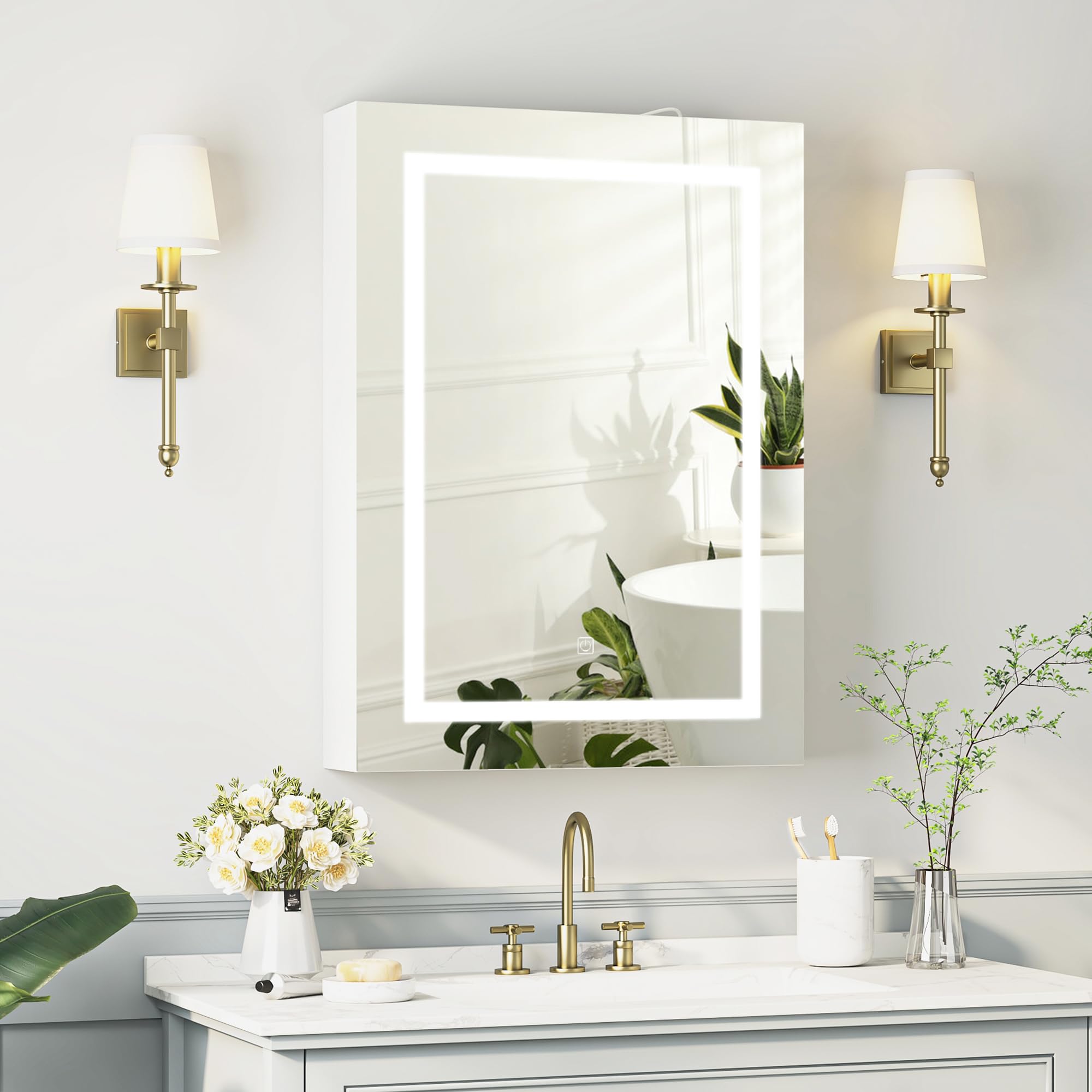 Mepplzian Bathroom Mirror Cabinet,Bathroom Cabinets with Mirror and Light