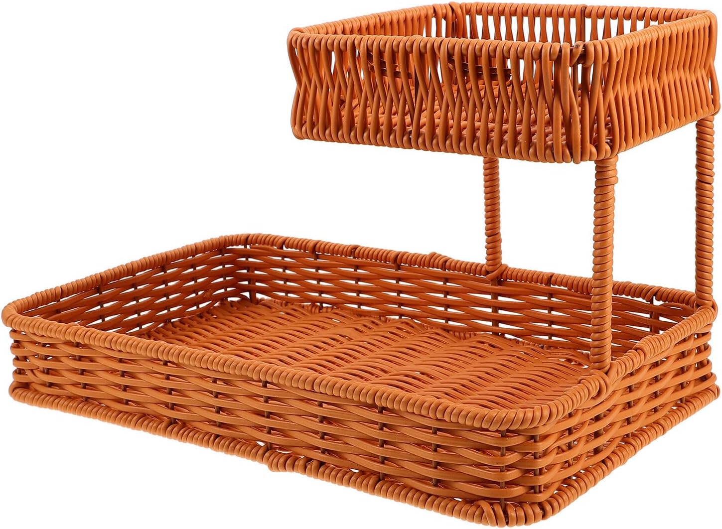 PATKAW Handwoven Layered Fruit and Bread Basket 33x21x20cm Imitation Rattan Storage Tray for Kitchen and Coffee Table Food Serving Organizer