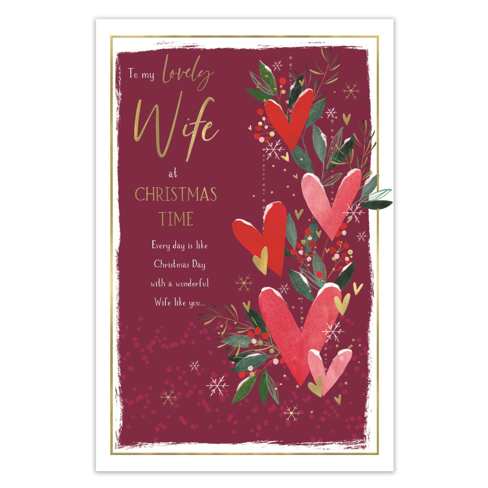 IC&G Large Christmas Card for a Lovely Wife, Love Hearts Design