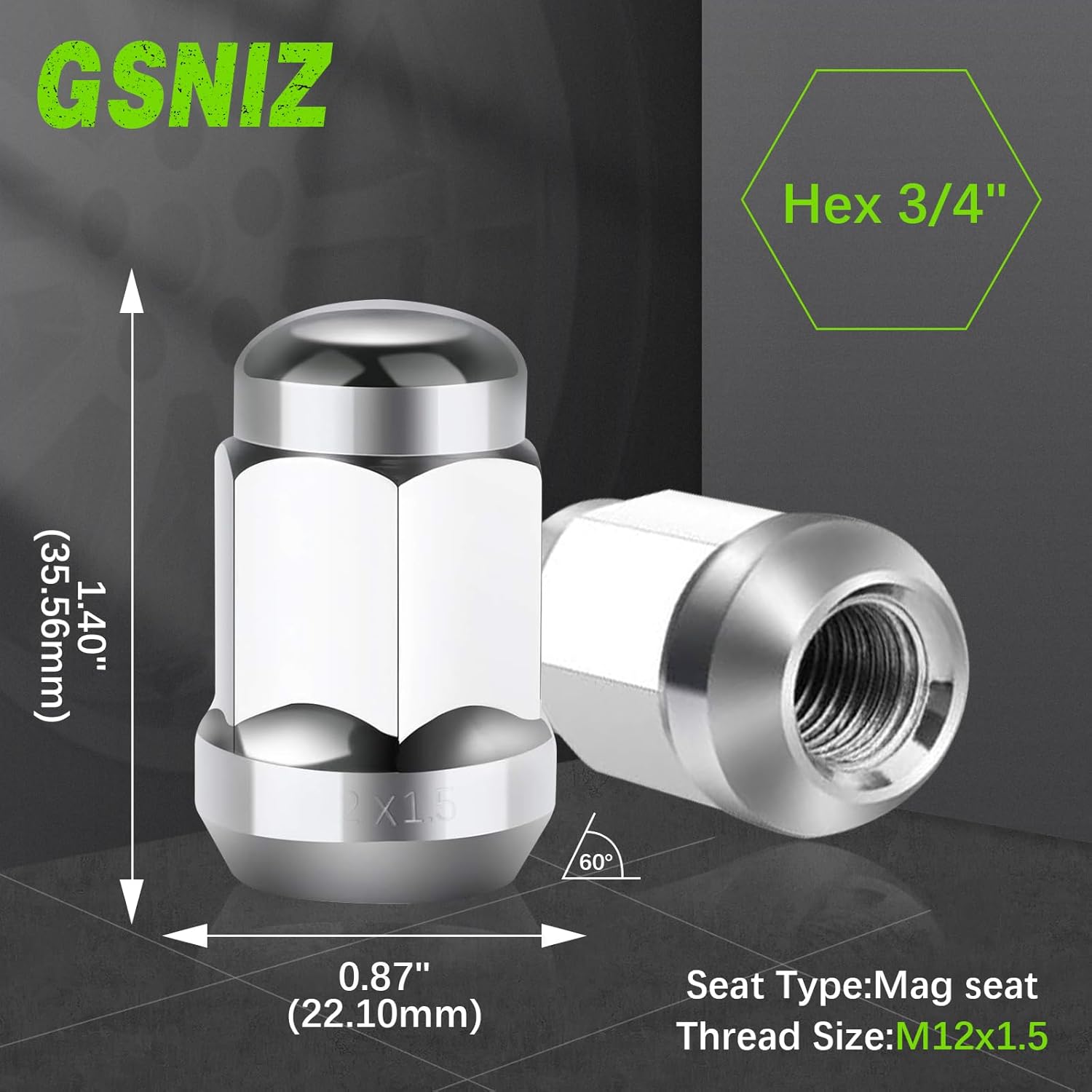 20Pcs M12x1.50 Thread - Closed End Bulge Acorn Style Lug Nuts - Conical 60 Degree Seat，for Escape 2009-2019, for Focus 2012-2018, for Fusion 2009-2019, for Transit Connect 2010-2019