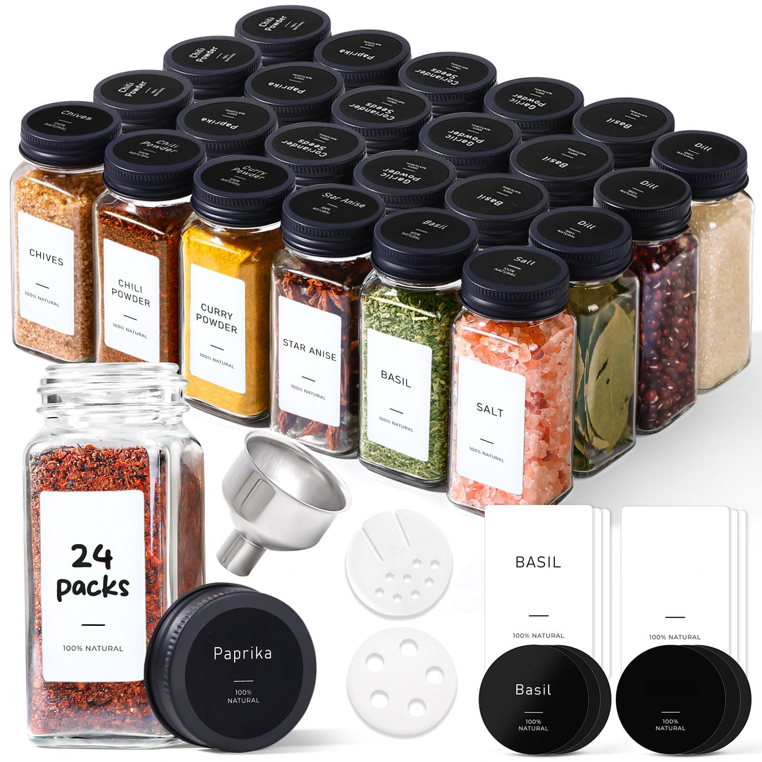 ComSaf Glass Spice Jars 24 Pack