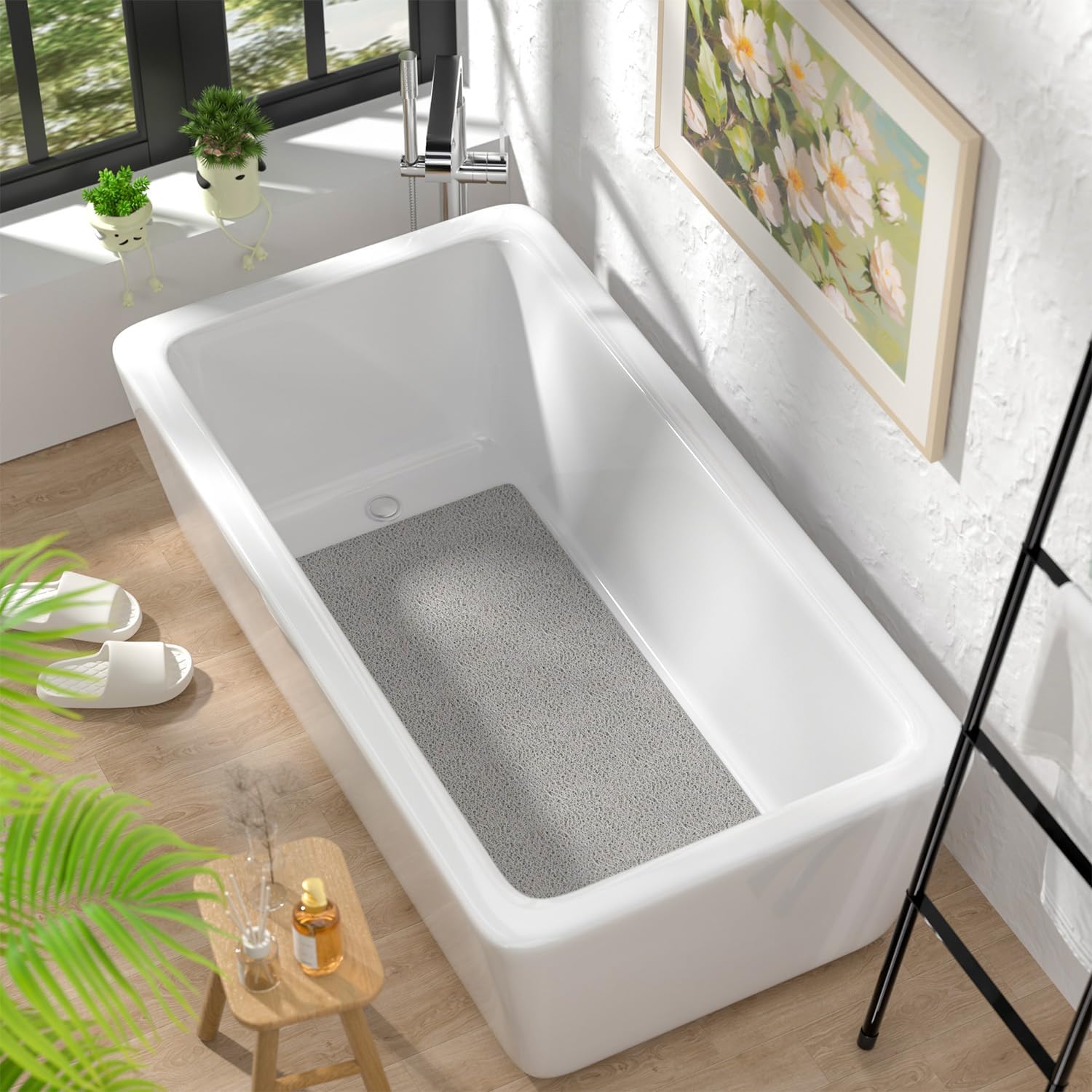 HITSLAM Bathtub Mat Non Slip, 35 x 16 Inch Long Soft PVC Loofah Shower Mat, Bath Mat for Tub Without Suction Cups, Quick Drying Bath Tub Mat for Shower and Bathroom, Easy to Clean, Grey - Image 7