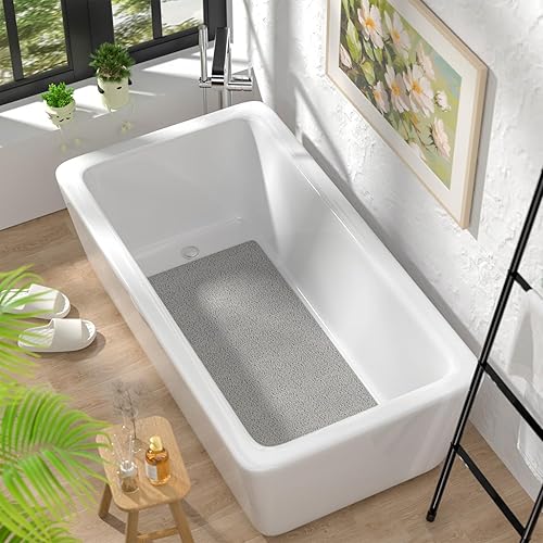 Miniatura 7 de HITSLAM Bathtub Mat Non Slip, 35 x 16 Inch Long Soft PVC Loofah Shower Mat, Bath Mat for Tub Without Suction Cups, Quick Drying Bath Tub Mat for