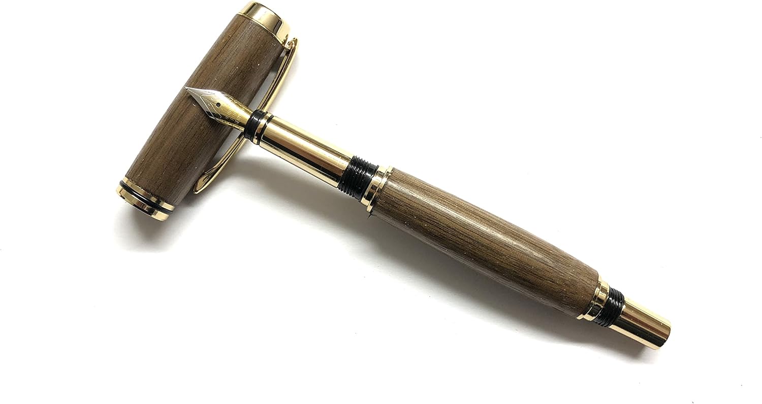 Handcrafted Wooden Refillable Fountain Pen Made in Ireland from Walnut Wood and Enhanced with