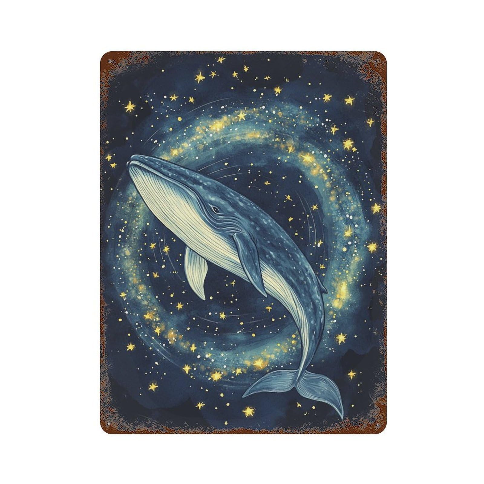 Distressed Metal Wall Sign with Whale in Starry Sky-6 Design 15.7"x11.8", for Shed, Workshop And Garage Wall Decor, Decorative Metal Wall Art