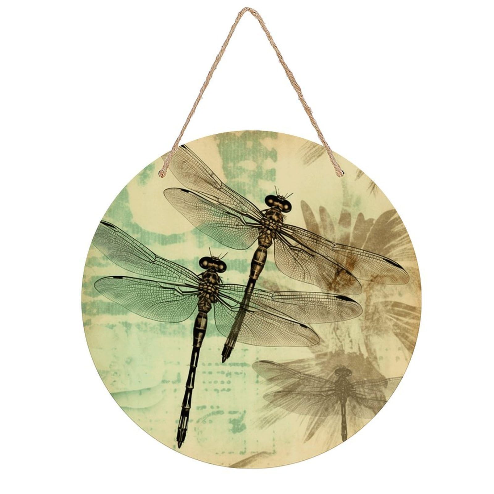 Dragonfly Dragonflies Vintage Round Wooden Ornaments Unique Wood Decorative Paintings for Christmas Retro-Style Wooden Door Hanger for Crafts Home Holiday Decor Bar 7.87 Inch