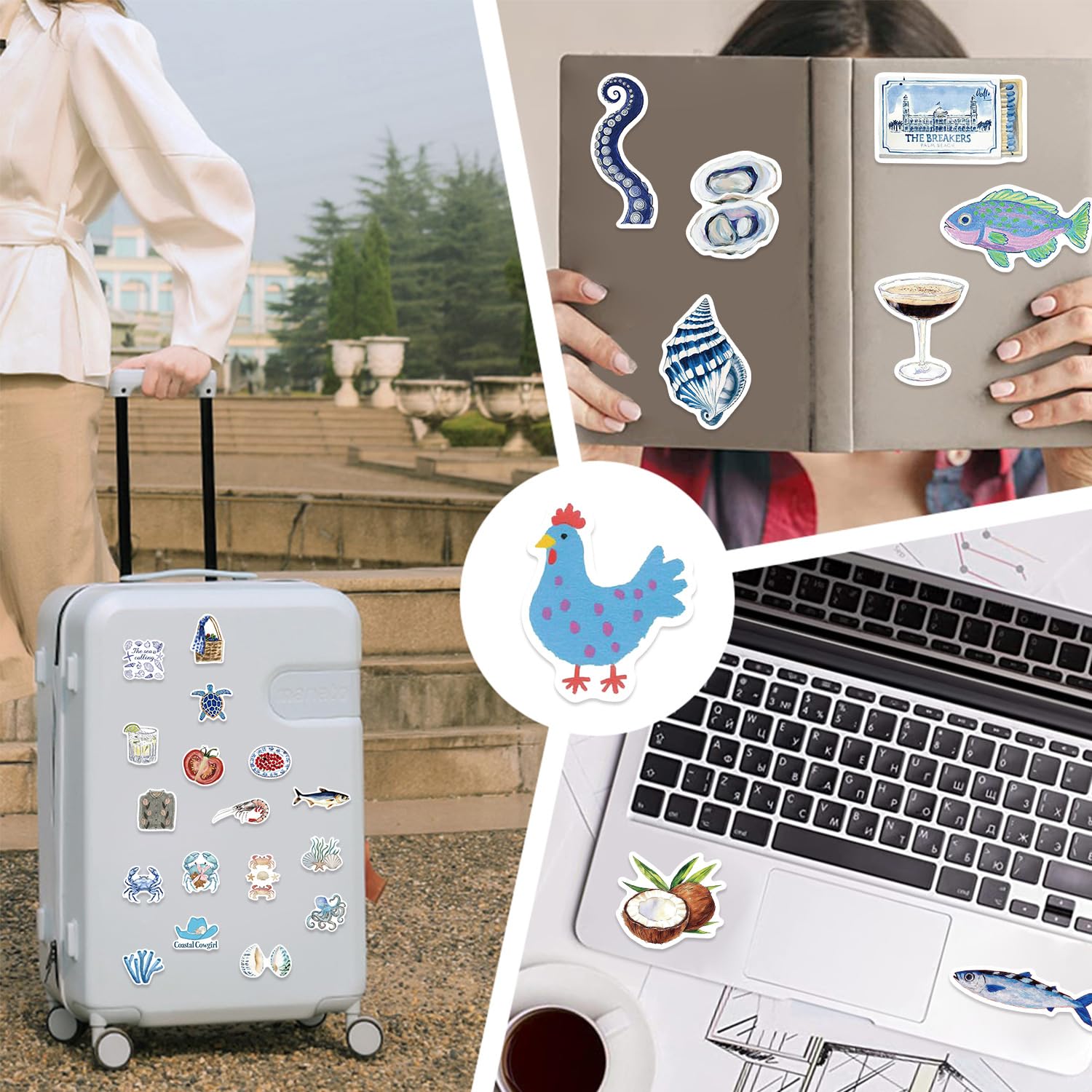 100 calcomanías estéticas del océano para laptop, Kindle, álbumes de recortes, diario, maleta, monopatín, botella de agua, cuadernos, calcomanías de anime de fantasía de vinilo impermeable