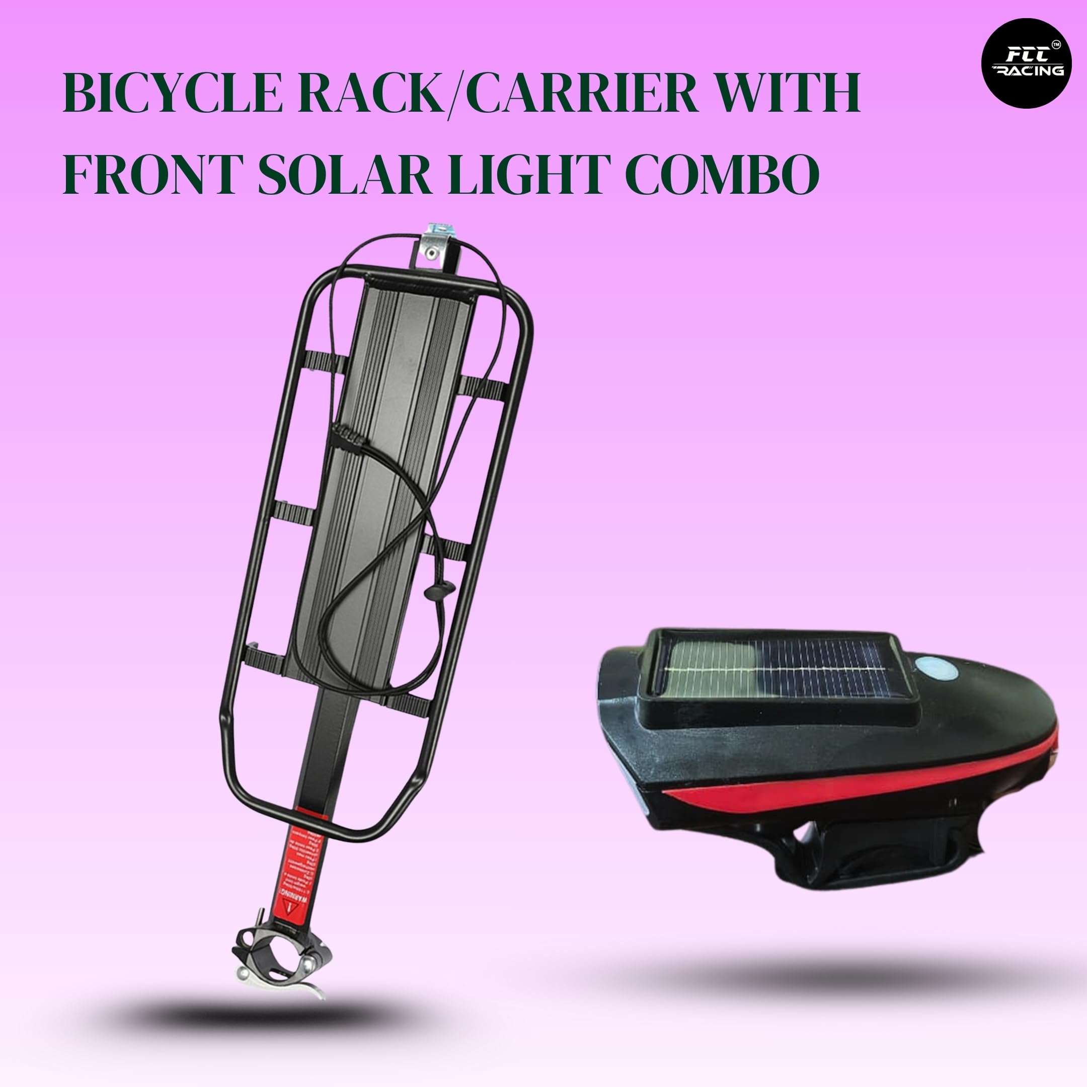Bicycle Rear Rack/Carrier - Aluminium Alloy and Front Solar Light Combo for Bicycle