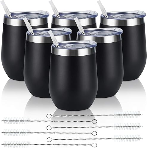 Miniatura 22 de Lifecapido Paquete de 4 copas de vino de acero inoxidable de 12 onzas sin tallo, vaso de vino aislado, vasos de vino de acero inoxidable con tapas