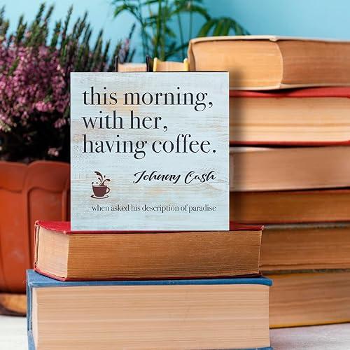 Vista 5 de Coffee Sign Kitchen Decor Desk Decor Wooden Box Sign Rustic Black Wood Block Plaque Box for Home Coffee Bar Office Kitchen Shelf Table Decoration