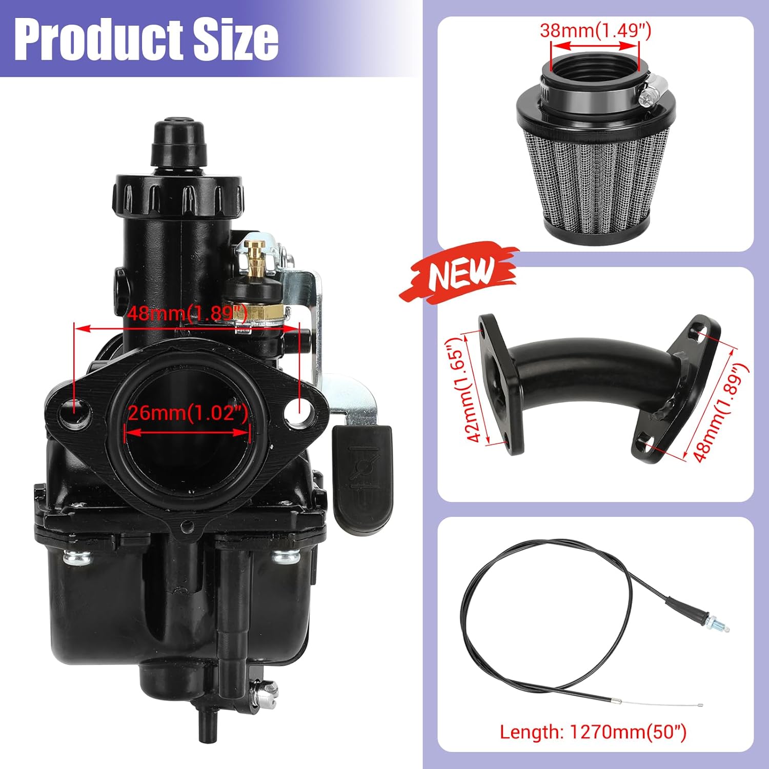 VM22 Carburetor Kit Compatible with Predator 212cc 196cc 224cc 6.5hp Coleman Mini Bike CT200U BT200X Baja Warrior MB200 Parts Curved Intake Manifold Throttle Assembly