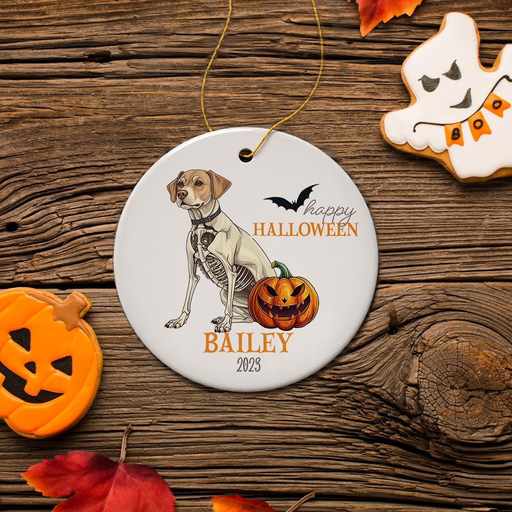 Unique Halloween Skeleton Dog Personalized Ornament, Spooky Season Breed Pet Home Decor (Circle)
