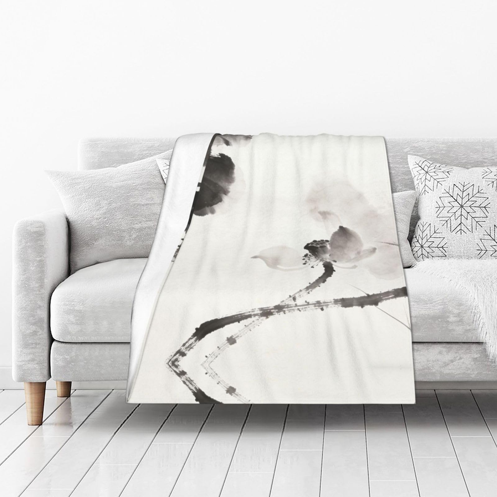 DUYIOKH Ink Painting Print Thick Throw Blanket, Blanket for Couch Bed Warm Travel Blanket for Camping Movie Night