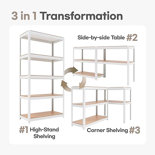 Miniatura 8 de HOMEDANT HOUSE Estantería de almacenamiento ajustable reversible de 5 niveles para cocina despensa armario oficina 362 pulgadas de ancho x 165
