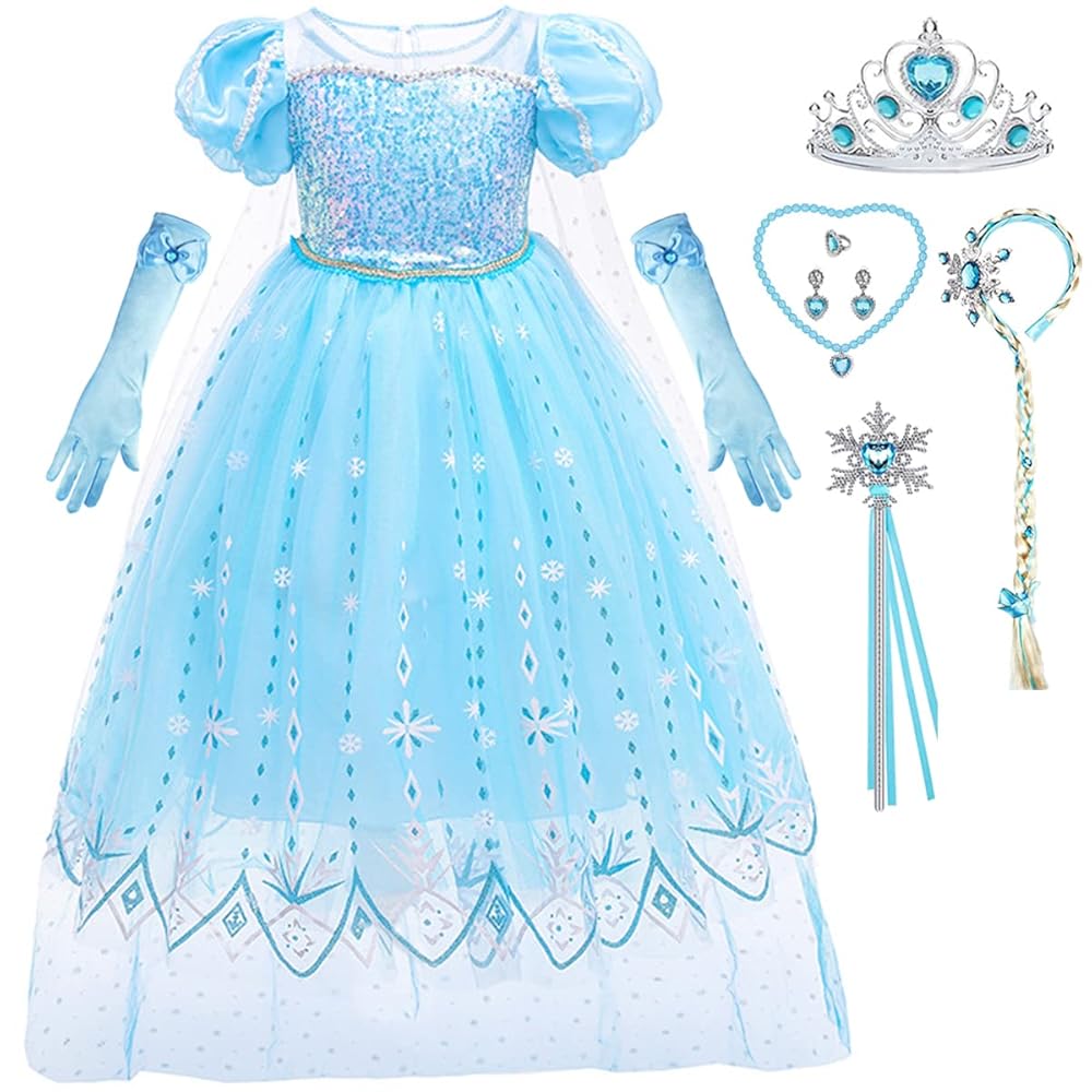 Set Completo Anna Ed Elsa Costume Anna Frozen Ragazza - Vestito Principessa Completo Con Mantello E Corona Costume Carnevale Frozen - Foto 11