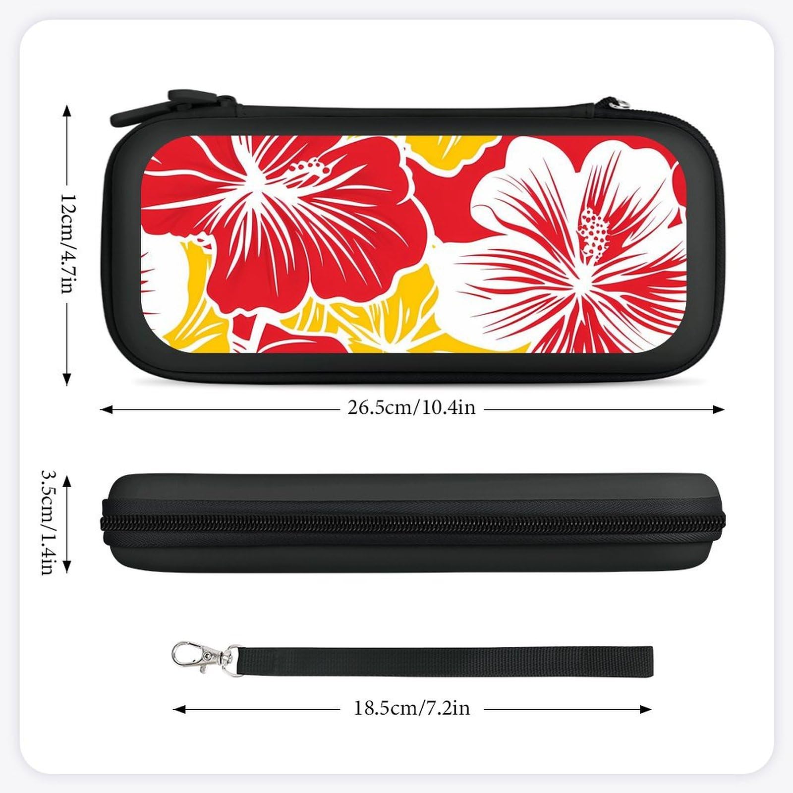 Hawaiian Tropical Flowers Compatible with Switch Carrying Case Hard Travel Game Bag Pouch with 15 Games Accessories Black-style