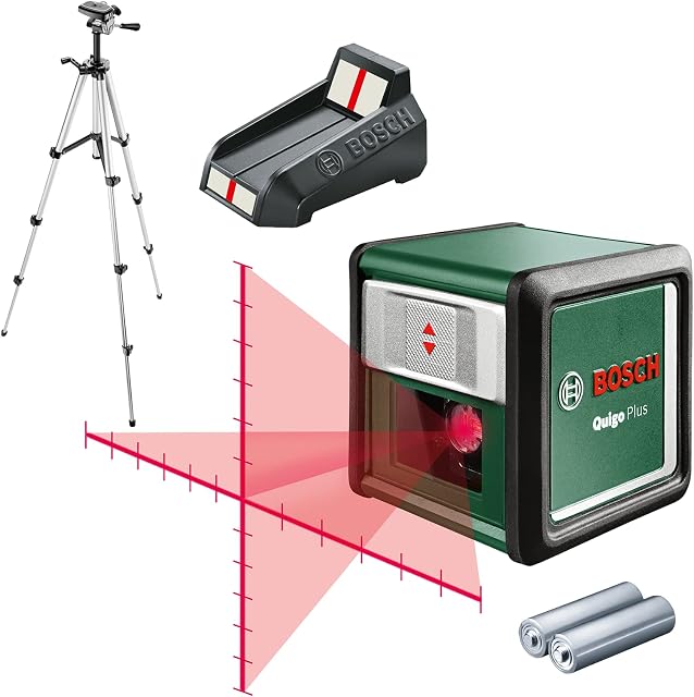 Bosch cross line laser Quigo Plus with tripod (easy alignment at equal and variable distances thanks to markings on the laser line)